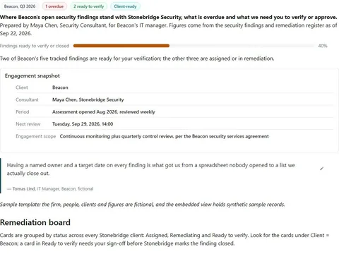 Screenshot of the Security remediation status report document page