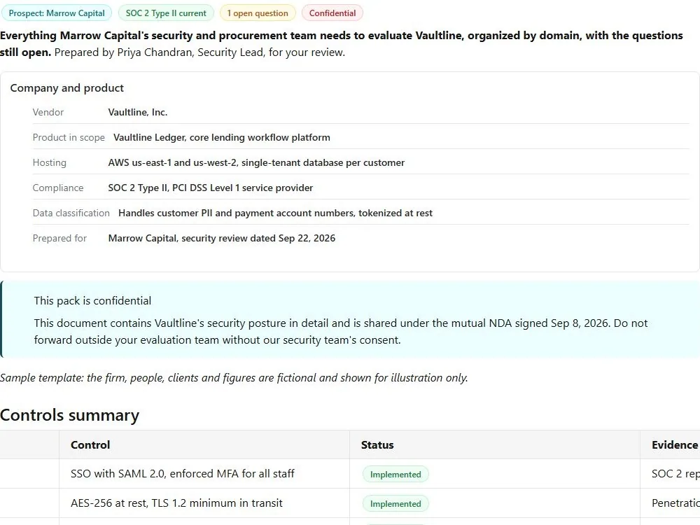 Screenshot of the Security review and procurement pack document page