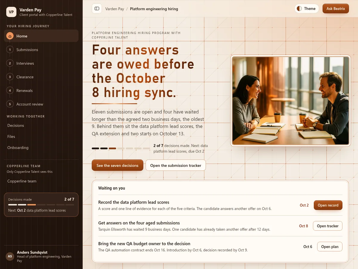Staffing agency hiring portal in the Copperplate (Futuristic) theme