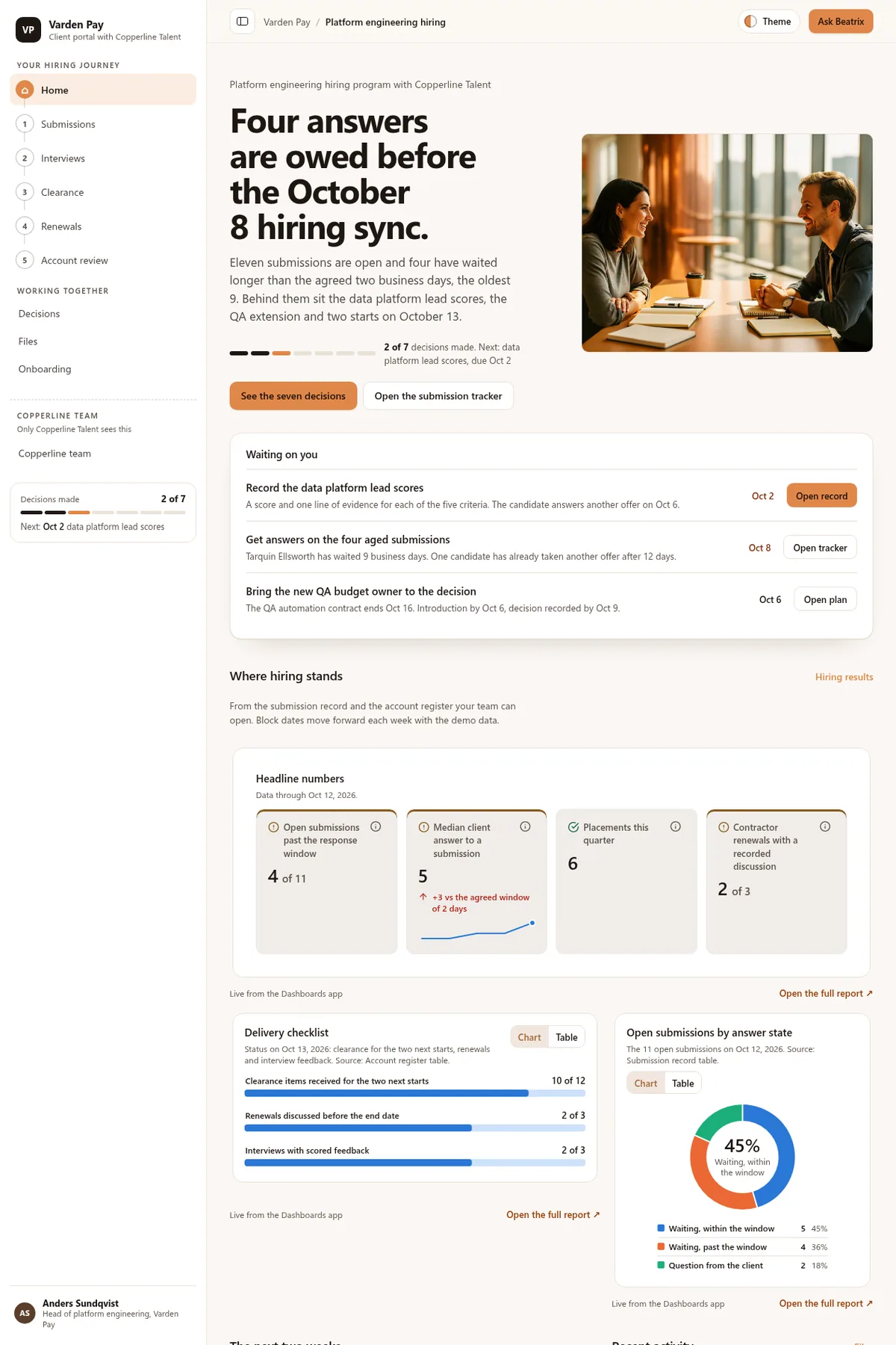 Staffing agency hiring portal in the Bench (Light) theme