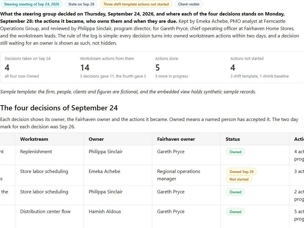 Steering decision log: actual FuseBase page content below its header image