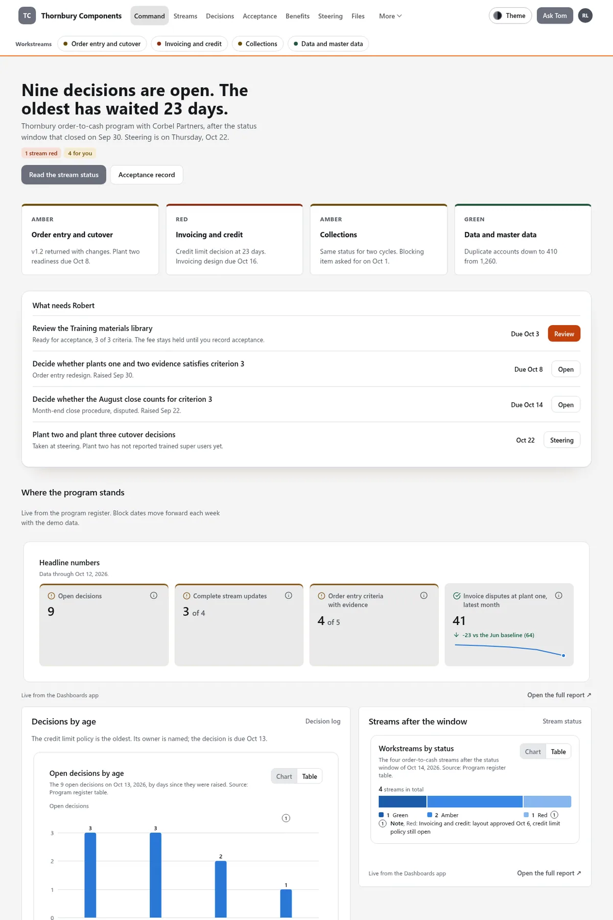 Transformation program client portal in the Steel (Light) theme