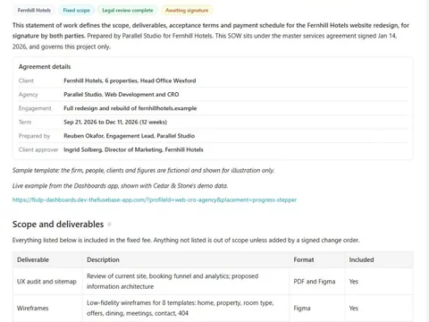 Screenshot of the Website redesign statement of work document page
