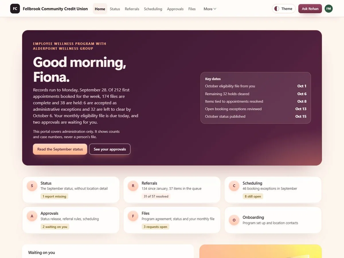 Wellness program administration portal in the Soft field (Futuristic) theme