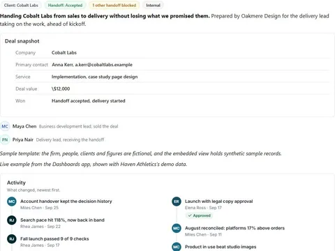 Screenshot of the Won deal to delivery handoff brief document page