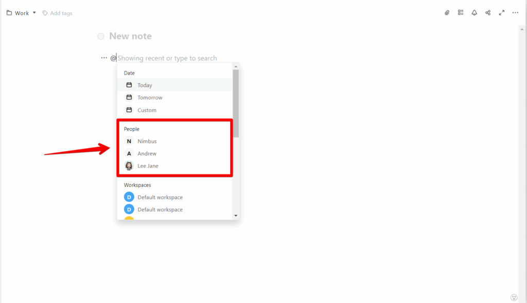 Select the desired member under People or start typing their first / last name or email address.