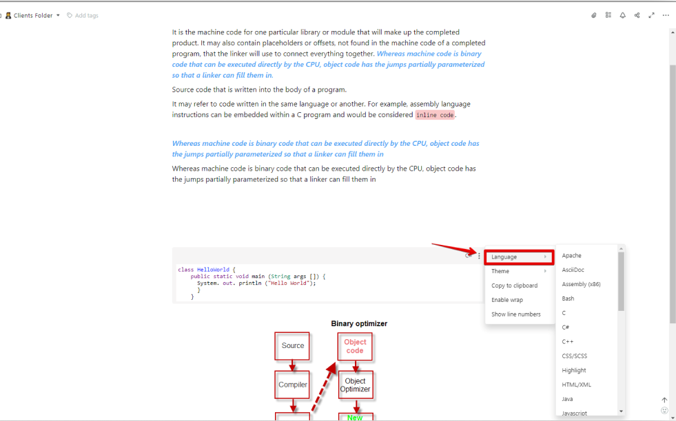 You can select the language you want at once. Just click on the block menu and select the desired language from the list.