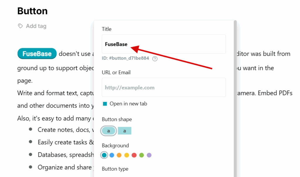 Appearance of the button
