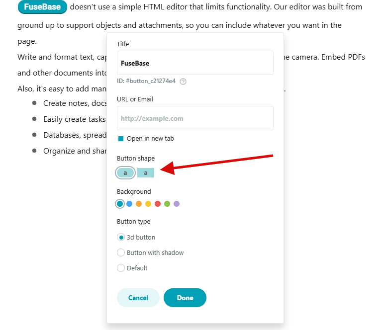 Appearance of the button