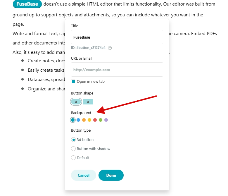Appearance of the button