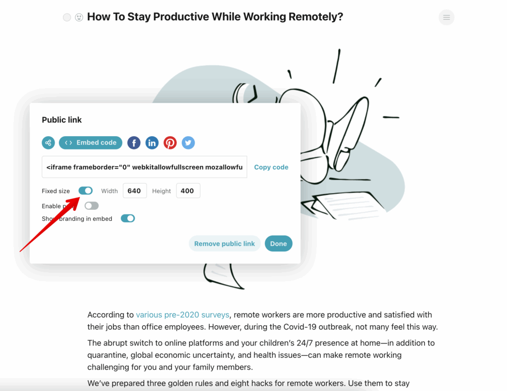 You can change the size of the embed, and set the height and width.