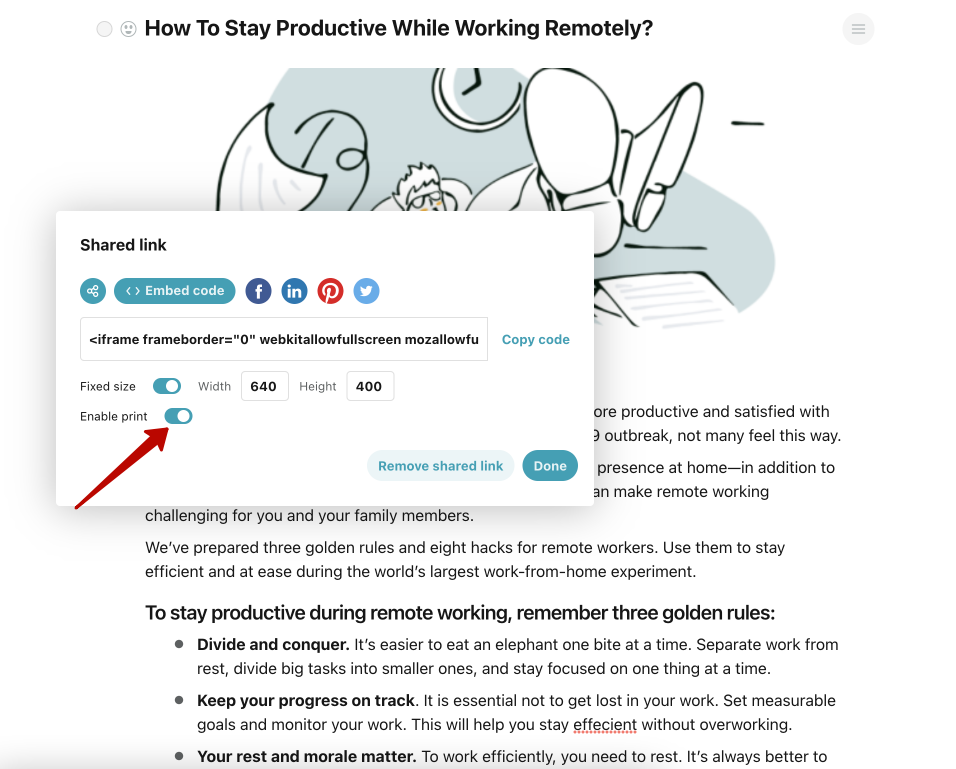 You can also allow / forbid printing the embed.