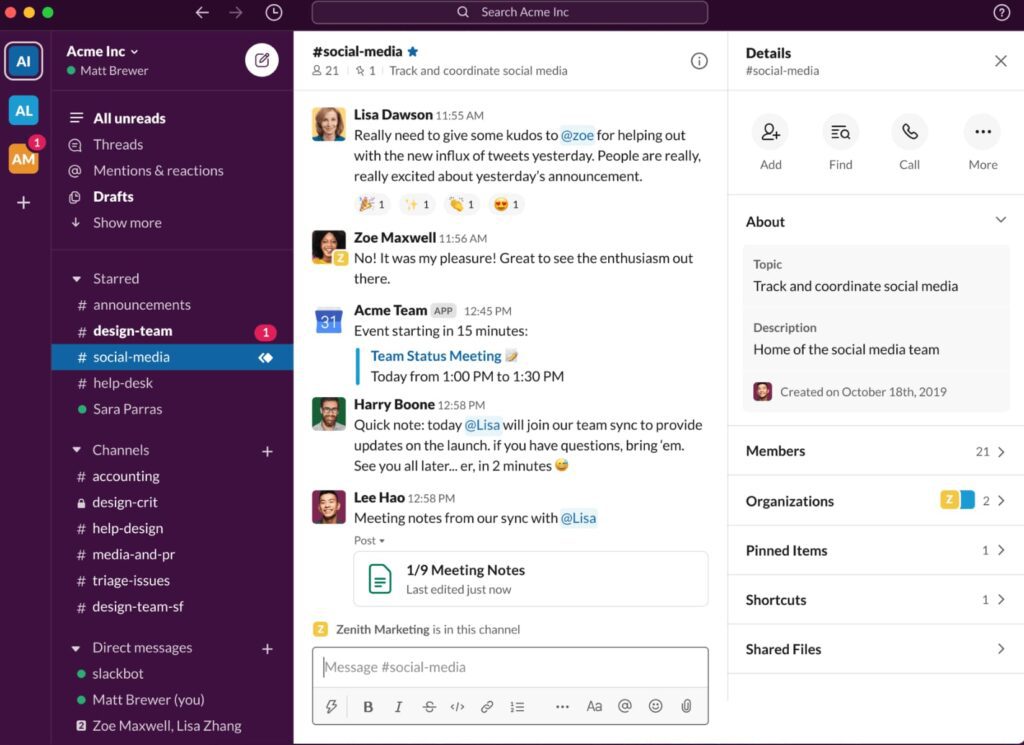 Slack is Huddle alternative. Image powered by Nimbus Planform.