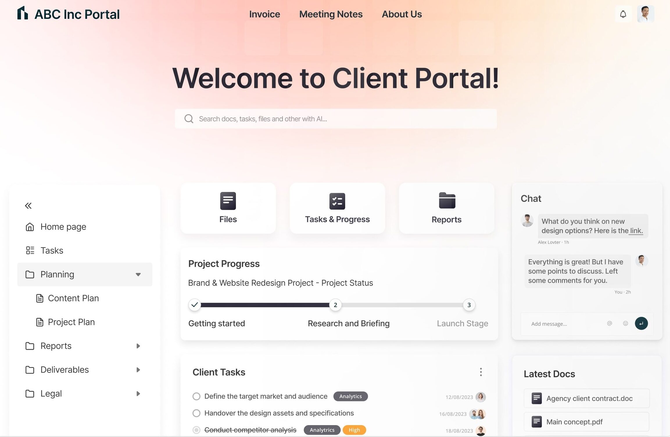 Client Dashboard in Nimbus Platform