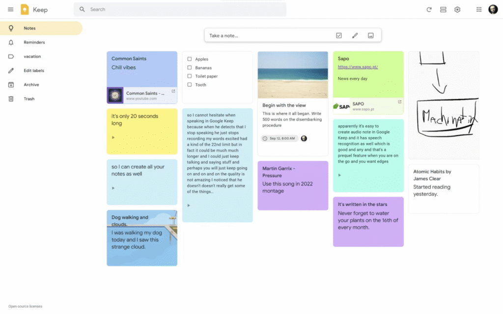 Google Keep. Image powered by FuseBase.