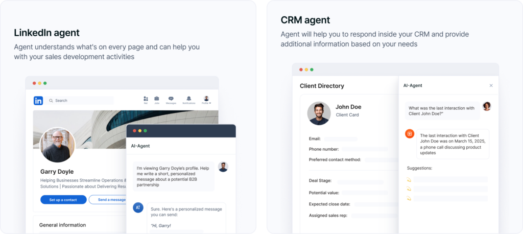 LinkedIn Agent and CRM Agent. Image powered by FuseBase.
