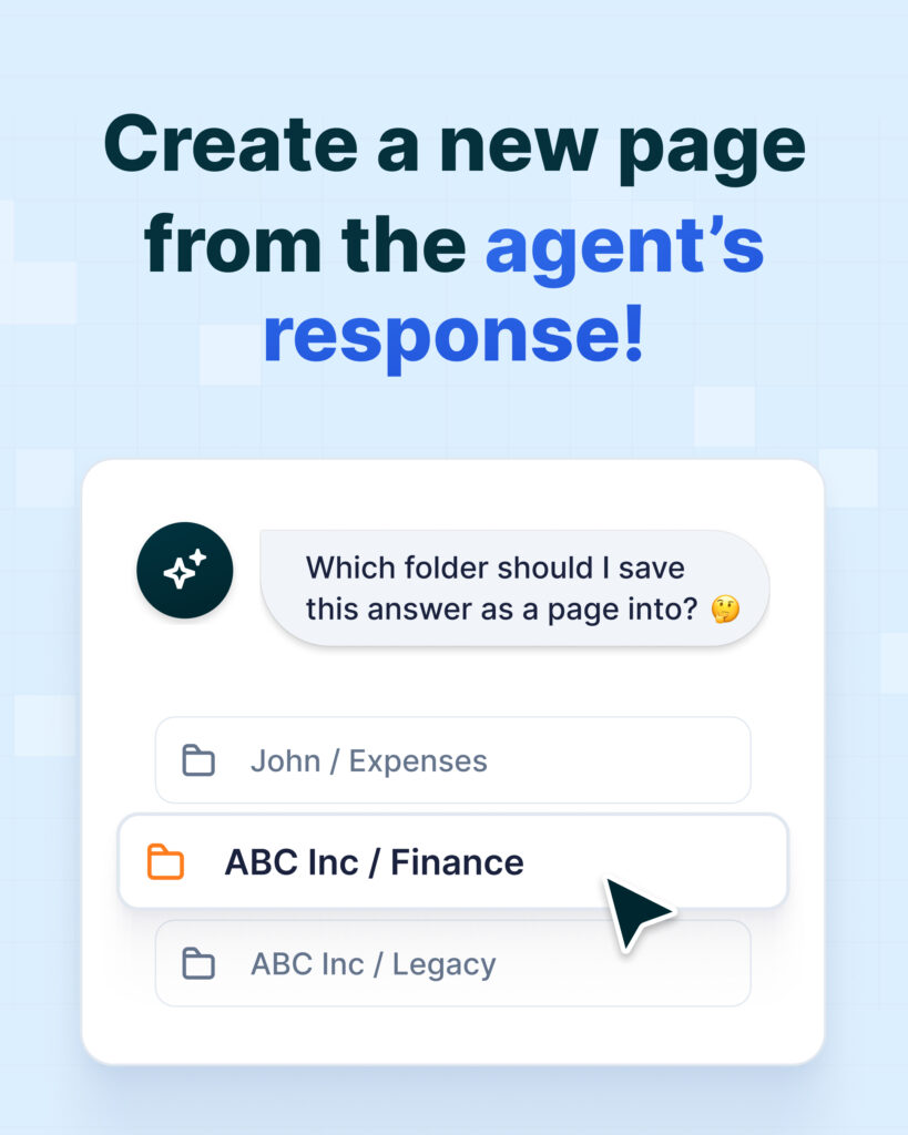 Create a Fusebase page on agent response. Image by FuseBase.
