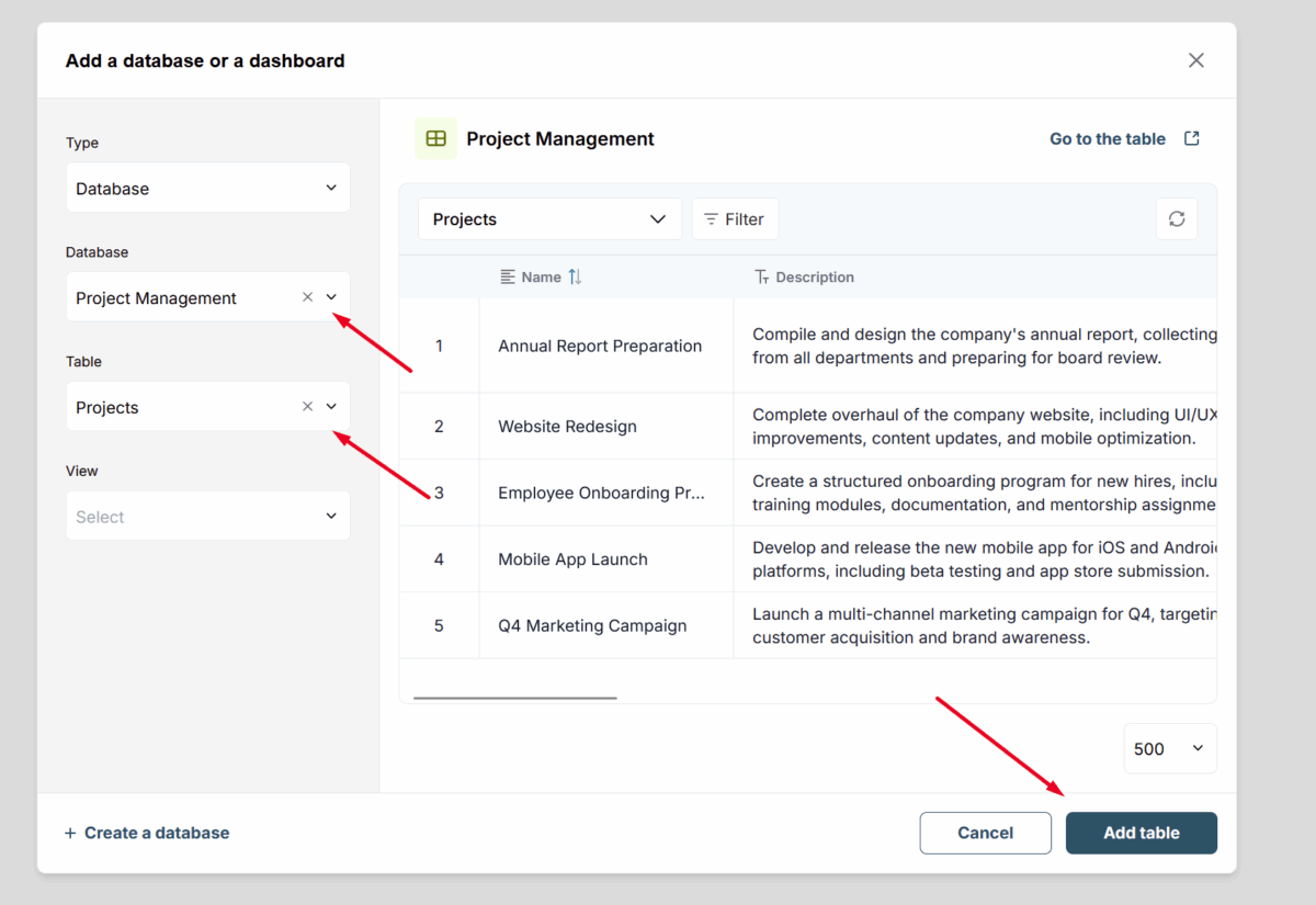 How to add a database to a Fusebase page - FuseBase