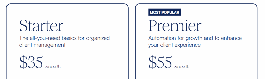 Dubsado pricing. Image powered by FuseBase.