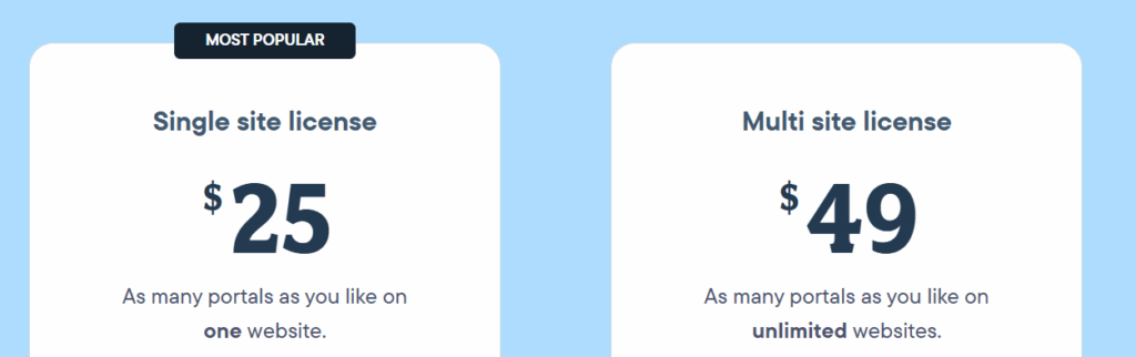 Client Portal.io (WordPress) pricing. Image powered by FuseBase.