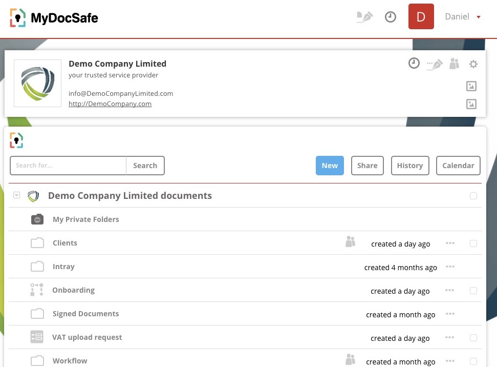 MyDocSafe client portal interface 2026. Image powered by FuseBase.