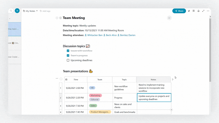 Who is working on note feature